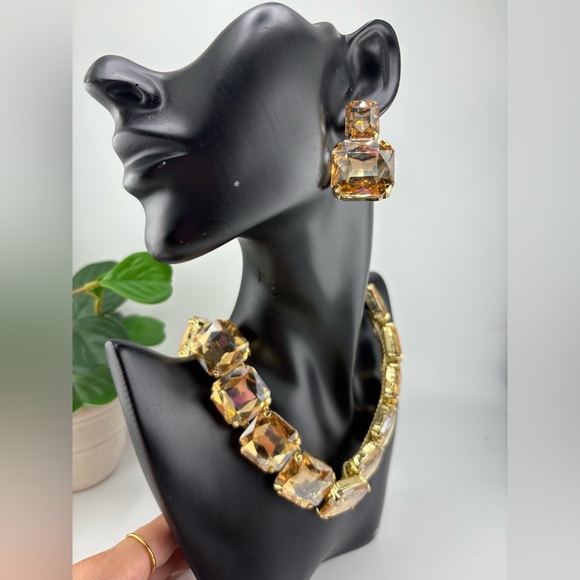 Gold Crystal Statement Necklace & Earring Set - Picture 3 of 8